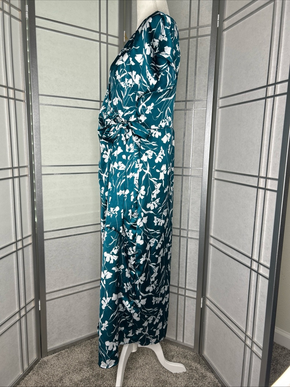 Joie de Vivre Women’s Floral Print Wrap Dress Size XL teal White Short Sleeve - Picture 7 of 13